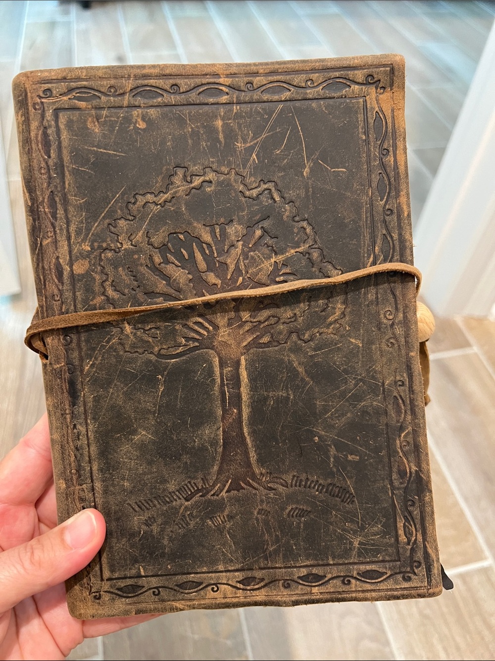 Vintage-Style Brown Leather Journal Notebook with Tree Embossing